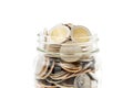 New Thai Baht coins in a glass jar. Royalty Free Stock Photo