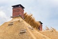 New thatched roof with chimneys on house
