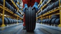The New Tire in Warehouse.AI generated image Royalty Free Stock Photo