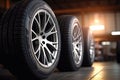 New tires that change tires in the auto repair service center Royalty Free Stock Photo