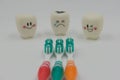 New toothbrush and Model Cute toys teeth in dentistry on a white background
