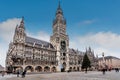 New Town Hall of Munich Neues Rathaus, neo-Gothic style palace in Marienplatz and the Mariensaule Virgin Mary statue Bavaria, Royalty Free Stock Photo