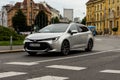 New Toyota Corolla, 2019 model in urban environment. Car in motion. Front view of the car. Royalty Free Stock Photo