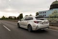 New Toyota Corolla, 2019 model in urban environment. Car in motion. Front view of the car. Royalty Free Stock Photo