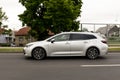 New Toyota Corolla, 2019 model in urban environment. Car in motion. Front view of the car. Royalty Free Stock Photo