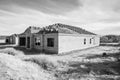 New tract homes construction in Sahuarita, Arizona, black and white