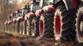 New tractor for sale. Row of options available. EOF. Royalty Free Stock Photo