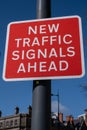 New traffic signals ahead sign Liverpool Merseyside March 2020