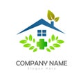 New trendy people eco home house  environment green concept Business People green leaf vector logo. Royalty Free Stock Photo