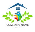 New trendy people eco home house  environment green concept Business People green leaf vector logo. Royalty Free Stock Photo