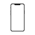 New trendy version of black thin frame notch display smartphone with blank white screen. Realistic phone mockup for any