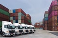 New truck fleet is parking at container depot as for logistics shipping transport service Royalty Free Stock Photo
