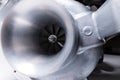 New turbocharged engine on a gray background. Impeller parts