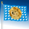 New Twitter logo with Dogecoin symbol on a white flag