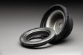 A new two-piece front strut support bearing. The new part is shown on a black gradient background. Royalty Free Stock Photo