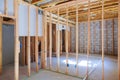 New residential construction home framing with basement view Royalty Free Stock Photo