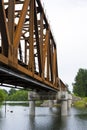 Rusty railway bridge across the Washougal river Royalty Free Stock Photo