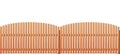 New unpainted wooden fence made of boards and picket fence. Horizontal seamless design. Isolated on white background