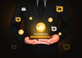 New Unread Messages notification floating around man with glowing light over smartphone screen, notification of message concept