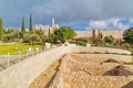 New urban Teddy Park and Tower of David on background under blue