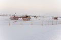 New Urengoy, YaNAO, North of Russia. Helicopter UTair and Konvers avia in the local airport on the service. January 06, 2016 Royalty Free Stock Photo