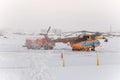 New Urengoy, YaNAO, North of Russia. Helicopter UTair and Konvers avia in the local airport on the service. January 06, 2016 Royalty Free Stock Photo