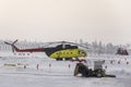 New Urengoy, YaNAO, North of Russia. Helicopter UTair and Konvers avia in the local airport on the service. January 06, 2016 Royalty Free Stock Photo