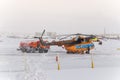 New Urengoy, YaNAO, North of Russia. Helicopter UTair and Konvers avia in the local airport on the service. January 06, 2016 Edi Royalty Free Stock Photo