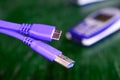 New usb 3 purple cable Royalty Free Stock Photo