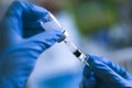 New vaccine covid-19 vial dose flu shot drug needle syringe,concept medical test vaccine coronavirus hypodermic injection treatmen