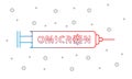 New variant omicron coronavirus text design inside syringe outline illustration. Coronavirus cell and new virus icon