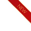 NEW - vector illustration of red corner ribbon banner with gold colored frame on white background Royalty Free Stock Photo