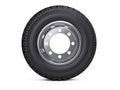 New vehicle truck tire. Big car wheel with disk front view.