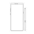 New version of outline modern vector note smartphone. Thin line frameless elegant display smartphone with stylus. Royalty Free Stock Photo