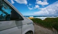 The new 2021 Volkswagen VW Transporter Camping Van T6.1 California Ocean in the coastal Nature Royalty Free Stock Photo