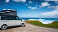 The new 2021 Volkswagen VW Transporter Camping Van T6.1 California Ocean in the coastal Nature Royalty Free Stock Photo