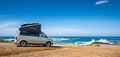 The new 2021 Volkswagen VW Transporter Camping Van T6.1 California Ocean in the coastal Nature Royalty Free Stock Photo