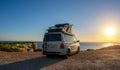 The new 2021 Volkswagen VW Transporter Camping Van T6.1 California Ocean in the coastal Nature Royalty Free Stock Photo