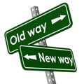 New way and old way road sign in green color Royalty Free Stock Photo