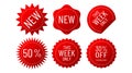 NEW. This week only offer. Round red vector shape circle stickers for best arrival shop product tags, badge, labels or sale sign Royalty Free Stock Photo