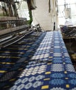 Welsh Blue and yellow tapestry blanket weaving woollen mill.