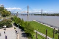 Westminster Pier Park. SkyBridge spans the Fraser River Royalty Free Stock Photo