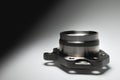 New wheel bearing in a metal housing on a black-white gradient background. New car suspension parts Royalty Free Stock Photo