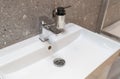 New White Sink with Faucet, Contemporary Wash Basin, Washbasin, Wash Bowl, Bathroom Interior Royalty Free Stock Photo