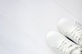 New white tennis shoes - White pair of sport sneakers Royalty Free Stock Photo