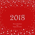 Happy New Year 2018 greeting card. Christmas snow background. Royalty Free Stock Photo