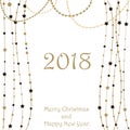 Happy New Year 2018 greeting card. Christmas snow background. Royalty Free Stock Photo