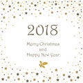 Happy New Year 2018 greeting card. Christmas snow background. Royalty Free Stock Photo