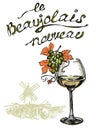 New wine Beaujolais nouveau with french text