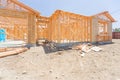 Wood Home Framing Abstract At Construction Site. Royalty Free Stock Photo